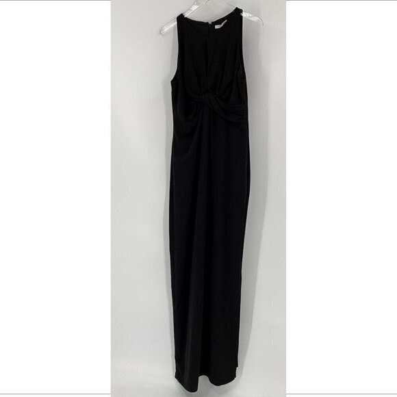 Halston Heritage crepe maxi sheath dress twist keyhole black long sheath new 12 - Picture 1 of 5